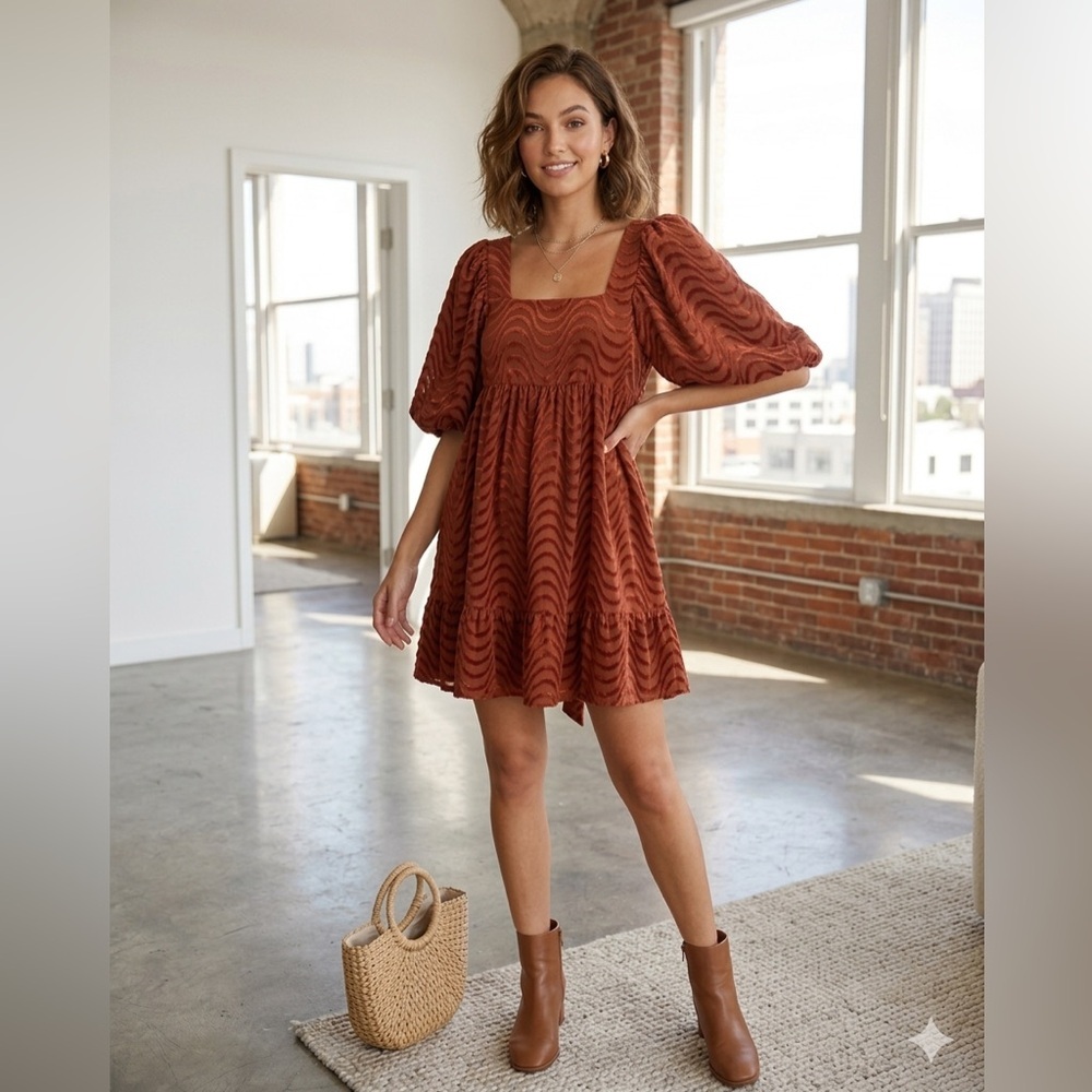 Moon River Anthropologie Size S Square Neck Half Puff Sleeve Mini Velvet Dress